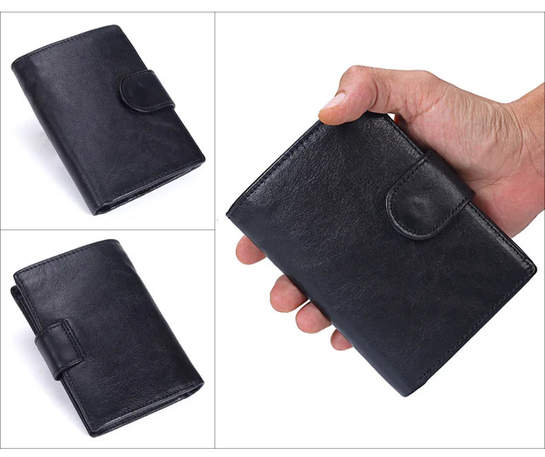 New Men Wallet Cowhide Genuine Leather Wallets Coin Purse Clutch Hasp Open Top Quality Retro Short Wallet Multi Cards Slots
