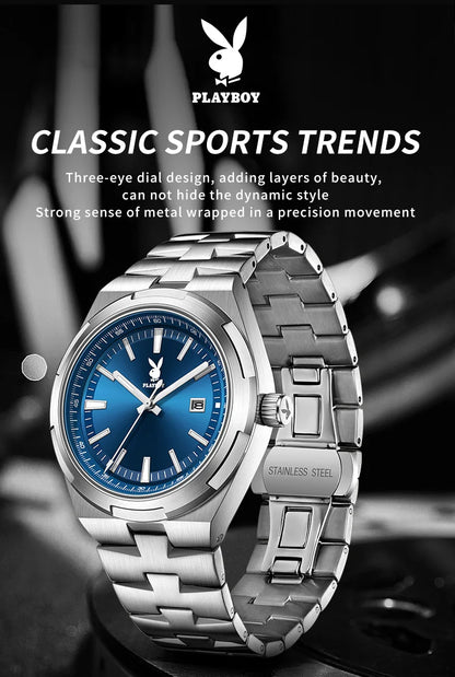 PLAYBOY 3112 Brand original authentic stainless steel strap luminous function calendar display men's quartz watch