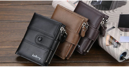 New  Men Wallets Fashion Short Desigh Zipper Card Holder Men Leather Purse Solid Coin Pocket High Quality Male Purse