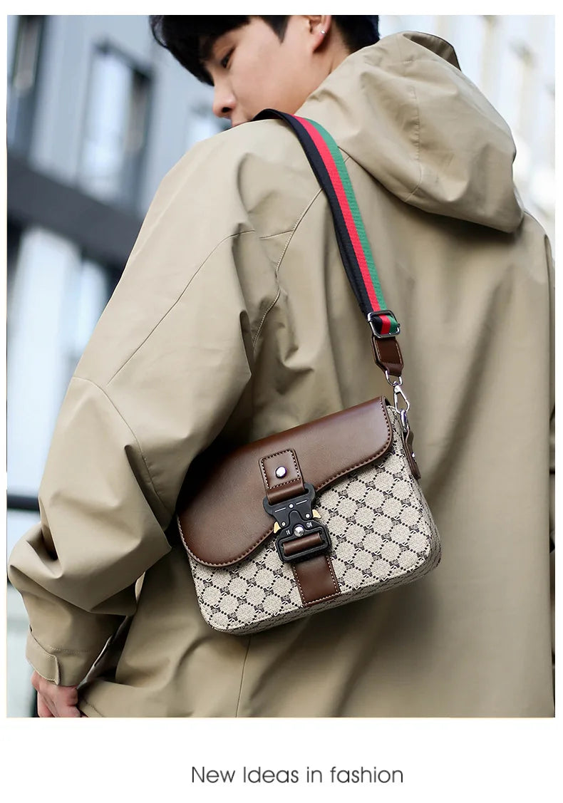 Luxury Plaid Crossbody Bags Men Fashion Buckle Flap Men's Crossbody Bag Casual Shoulder Bag Male Waterproof Business Sling Bags