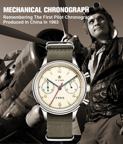 Red Star Retro 1963 Chronograph ST1901 Hand Winding Movement Air Force Pilots Aviation Sapphire Men Mechanical Watch Waterproof