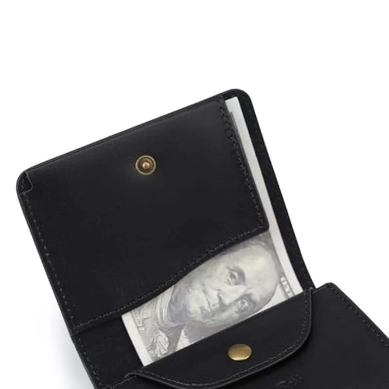 Pomelo Best Portable Men's Bifold Small Vintage Genuine Fine Grain Leather Wallet with Coin Compartment Press Stud Gift for Men
