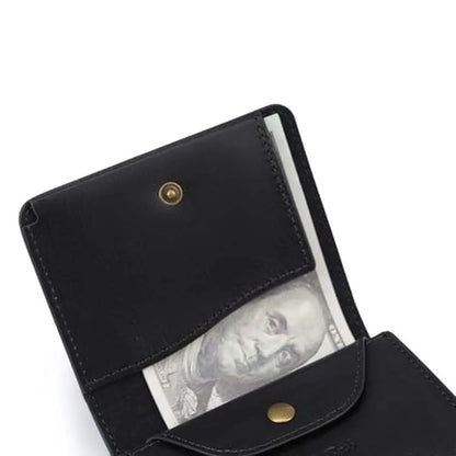 Pomelo Best Portable Men's Bifold Small Vintage Genuine Fine Grain Leather Wallet with Coin Compartment Press Stud Gift for Men