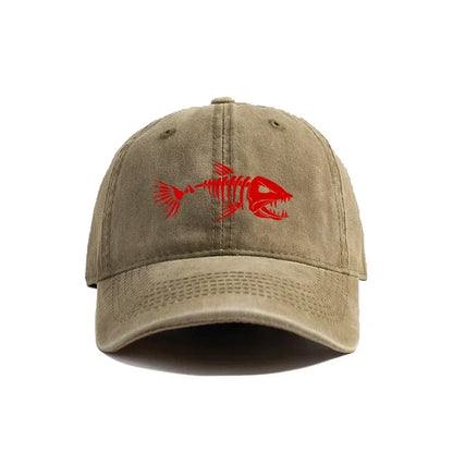 Fishbone Baseball Cap Summer Distressed Dad Hats Men Women Outdoor Casual Printed Fishing Skeleton Fish Bone Caps