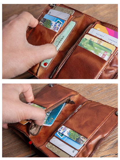GURO High Quality Men Genuine Leather Wallet Vintage Bifold Money Clip Credit Card Holder Luxury Design with Zipper Coin Pocket