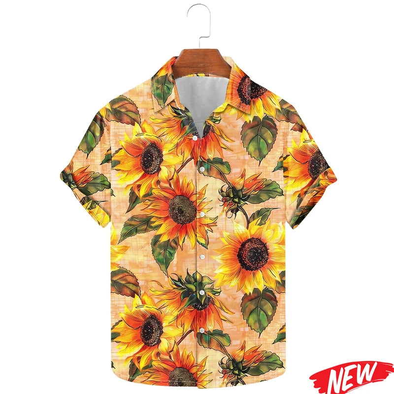 Hawaiian Flower Leaf Graphic Shirts For Men Cool 3d Printing Plants Lapel Shirt Tops Beach Short Sleeve Aloha vacation Shirts