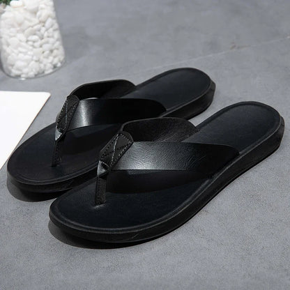 2023 New Italian Leather Flip-flops For Men Cool Beach Summer Shoes Hotel Slippers Man Big Size 47 Light Flats Luxe Men's Shoes