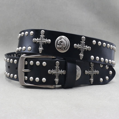 Metal Rivet Cowboy Belt Genuine Leather Cowskin Men Belt Punk Rivet Jeans Belts For Men Ceinture Homme Cinturones Hombre
