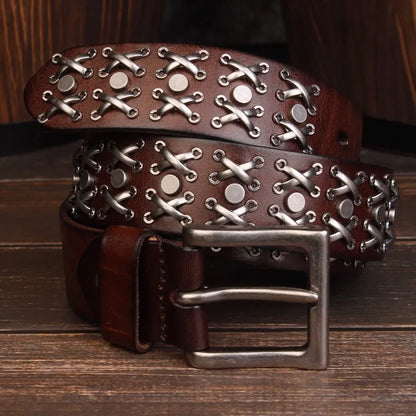 Studded Heavy Metal Style Belt Handmade Genuine Leather Punk Rock Style Men's Belt Cowhide Retro Tactical belt Jeans Belt