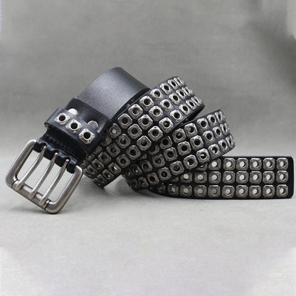 Designer Brand Belt Men Rivet Real Leather Pin Belt Male Black Rock Genuine Leather Cowhide Luxury Punk Belt Jeans