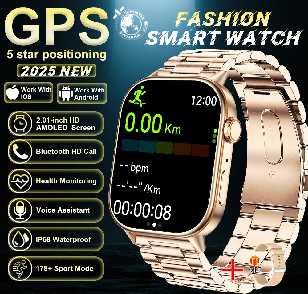 New For Android iOS Outdoor GPS SmartWatch Men 2.01" HD AMOLED Compass 420mAh 178+Sport Mode Waterproof Bracelet Smartwatch 2026