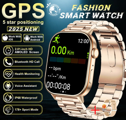 New For Android iOS Outdoor GPS SmartWatch Men 2.01" HD AMOLED Compass 420mAh 178+Sport Mode Waterproof Bracelet Smartwatch 2026