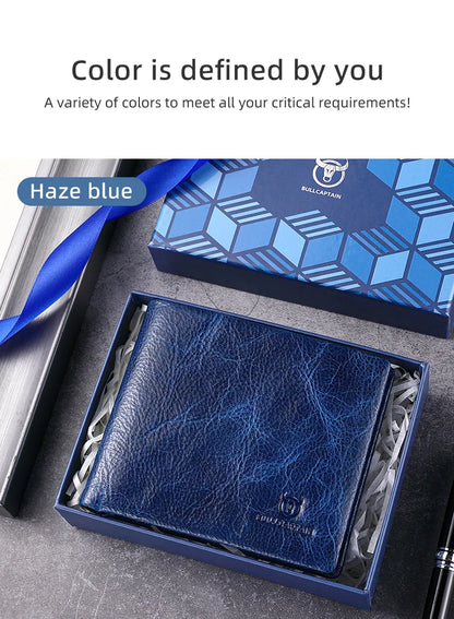 BULLCAPTAIN New Men's Leather Wallet RFID Function Fashion Business Multi-Card Men's Wallet Clip QB026