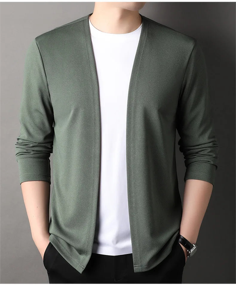 Spring Autumn Knit Cardigan Men Fashion Solid Color Stand Collar Slim Fit Comfortable Casual Men's Korean Knitted Sweater Jacket