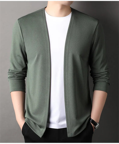 Spring Autumn Knit Cardigan Men Fashion Solid Color Stand Collar Slim Fit Comfortable Casual Men's Korean Knitted Sweater Jacket