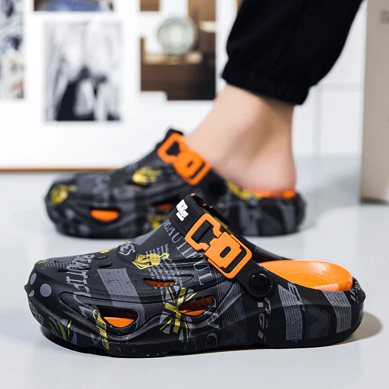 Men's Sports Sandals Summer Eva Light Soft Comfortable Men's Beach Sandals Fashion Platform Buckle Slip-on Graffiti Slippers