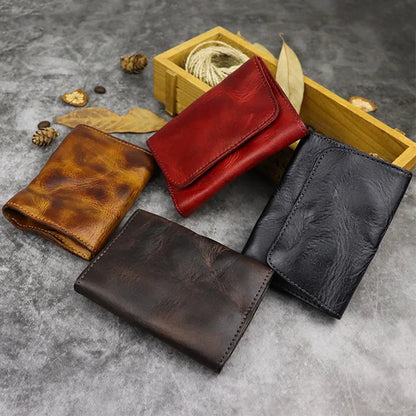 New Simple Men Wallets High Quality Genuine Cow Leather Coin Pocket Retro Handmade Male Purses Card Holder Men's Money Clips