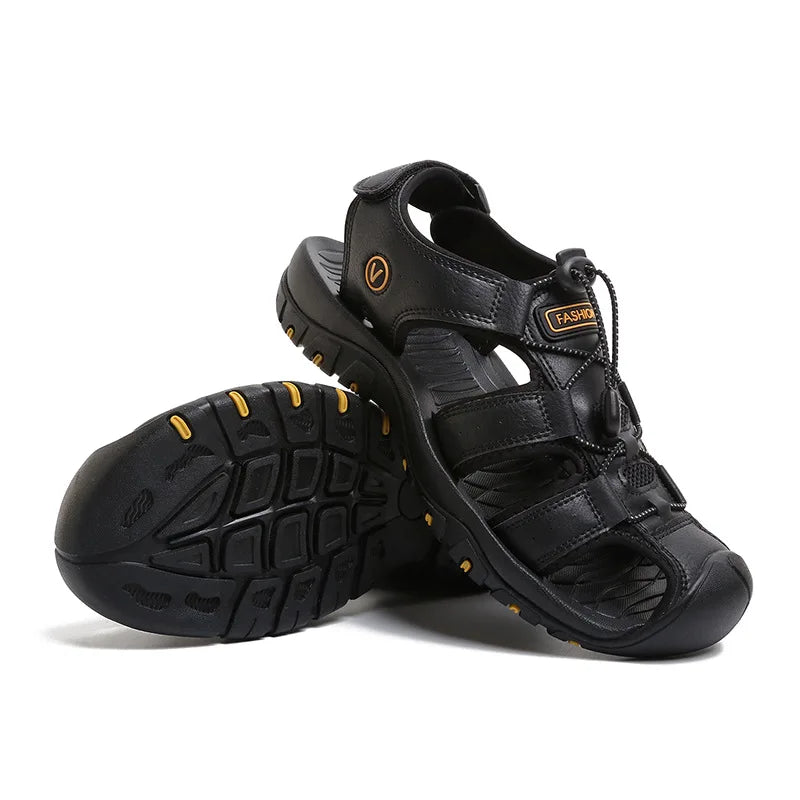 2026 New Men's Sandals Handmade Thick Bottom Rubber Breathable Casual Slip-On Beach Shoes Leather Upgraded Version