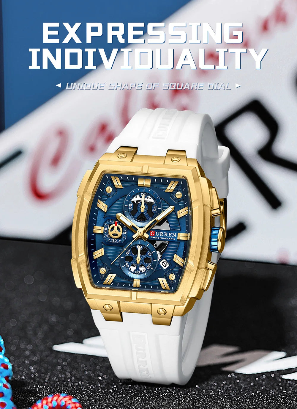 CURREN Luxury Vintage Watch for Men Sports Chronograph Quartz Wristwatches with Silicone Strap,Date,Luminous