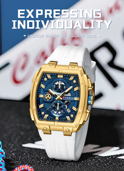 CURREN Luxury Vintage Watch for Men Sports Chronograph Quartz Wristwatches with Silicone Strap,Date,Luminous