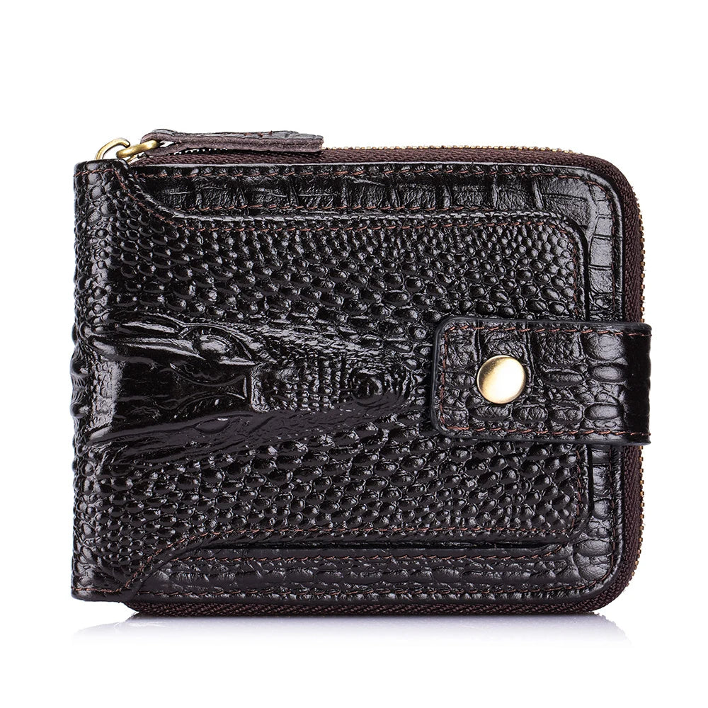 Cowhide Men's Wallet with Crocodile Pattern Genuine Leather Large Capacity Card Slot Zero Wallet