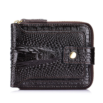 Cowhide Men's Wallet with Crocodile Pattern Genuine Leather Large Capacity Card Slot Zero Wallet