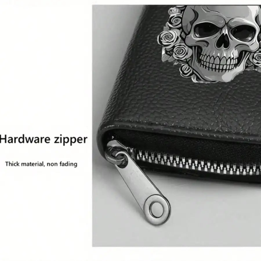 Gothic Skull Floral Print Wallet Multifunctional Card Holder Zipper Coin Purse Unique Gift For Men Mini Wallet Purse Card Holder
