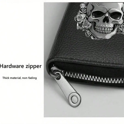 Gothic Skull Floral Print Wallet Multifunctional Card Holder Zipper Coin Purse Unique Gift For Men Mini Wallet Purse Card Holder