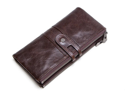 CONTACT'S Men Clutch Wallet Genuine Leather Long Wallet Hasp Card Holder Vintage Male Zipper Coin Purse Money Clip Women Purse