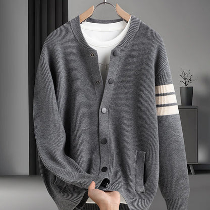 Luxury Men Long-Sleeved Knitted Cardigan Single-Breasted Sweater Coat Real Pocket Korean-Style Fashion Hot-Selling Men'sClothing
