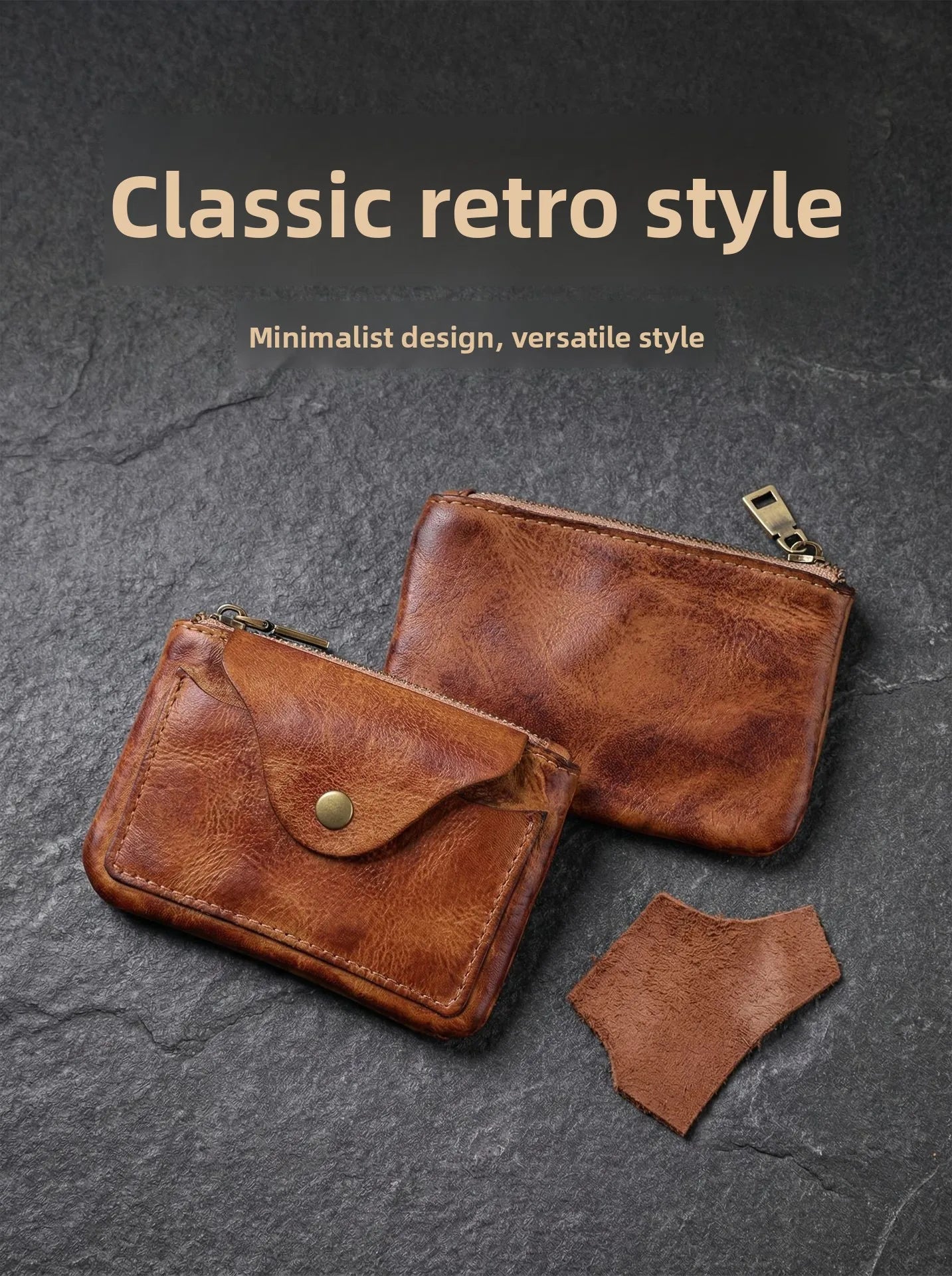 New Slim Short Men's Wallet Vintage Genuine Leather Card Holder Zipper Male Coin Purses High Quality Snap Men Money Clips