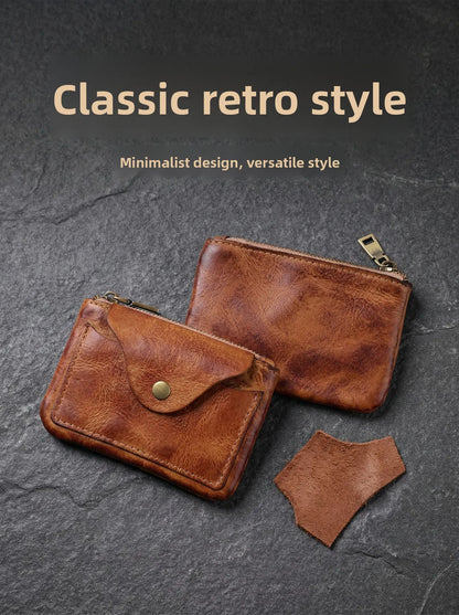 New Slim Short Men's Wallet Vintage Genuine Leather Card Holder Zipper Male Coin Purses High Quality Snap Men Money Clips