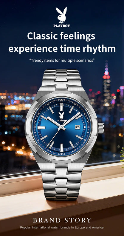PLAYBOY 3112 Brand original authentic stainless steel strap luminous function calendar display men's quartz watch
