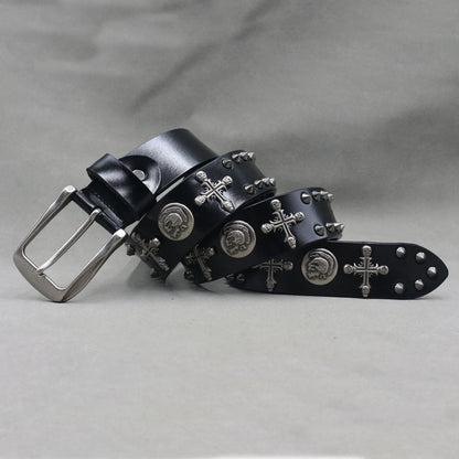 Metal Rivet Belt Luxury Designers Men Rivet Punk Belt Cow Genuine Leather Cintos Masculinos Male Women Rock Hip Hop Strap Waist