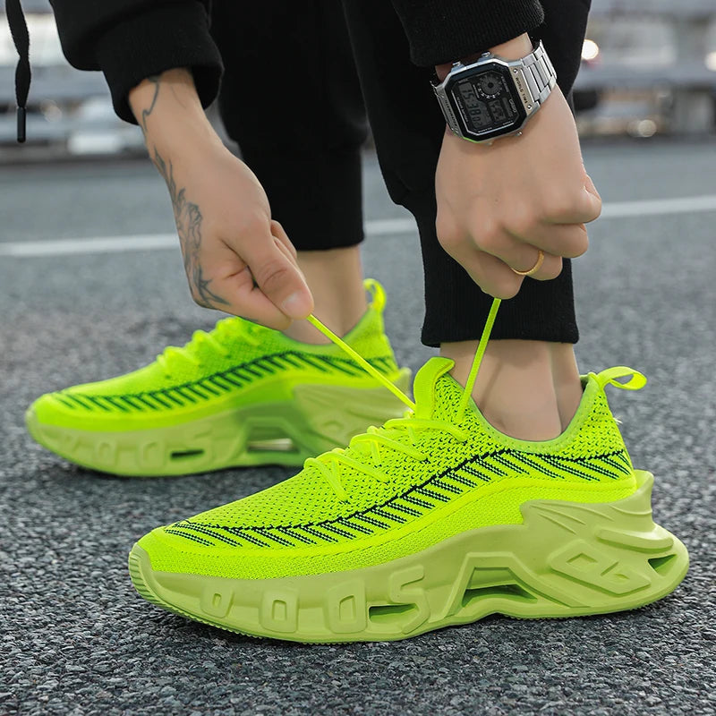 Trendy Men's Easiest for Match Breathable New Sports Shoes - Breathable Woven Upper with Striped Design, Lightweight and Plaid, Sports Shoes for Running, and Training Wear