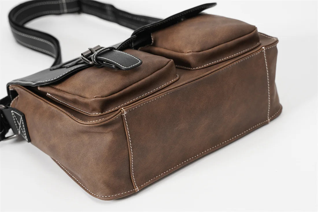 Vintage Men's Crossbody Bags Fashion Brand Design Shoulder Messenger Bag Men Falp Pockets Crossbody Bag Leather Square Satchels
