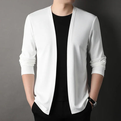 New Men's Casual Solid Color Long Sleeved Cardigan Cloak Spring and Autumn Fashionable Comfortable Top