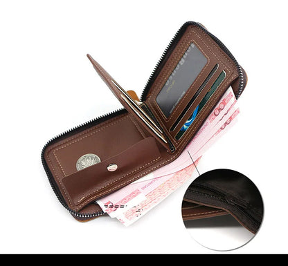 Big Capacity Men Short Wallets Name Engraving High Quality Card Holder Retro Male Coin Purse  Simple Zipper Men Money Clips