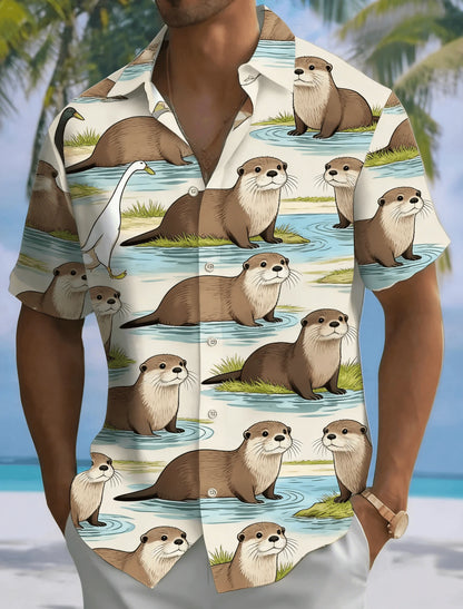 Men's Summer Casual Shirt, Simple Pattern Short Sleeved Shirt, Breathable Lightweight Top, Suitable for Daily Wear