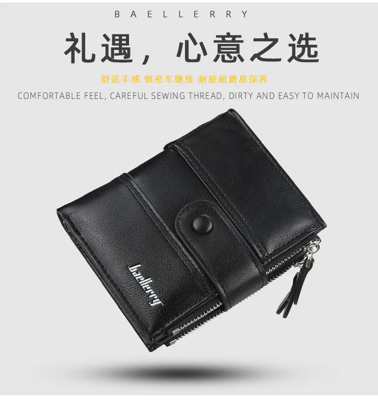 New  Men Wallets Fashion Short Desigh Zipper Card Holder Men Leather Purse Solid Coin Pocket High Quality Male Purse
