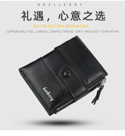 New  Men Wallets Fashion Short Desigh Zipper Card Holder Men Leather Purse Solid Coin Pocket High Quality Male Purse