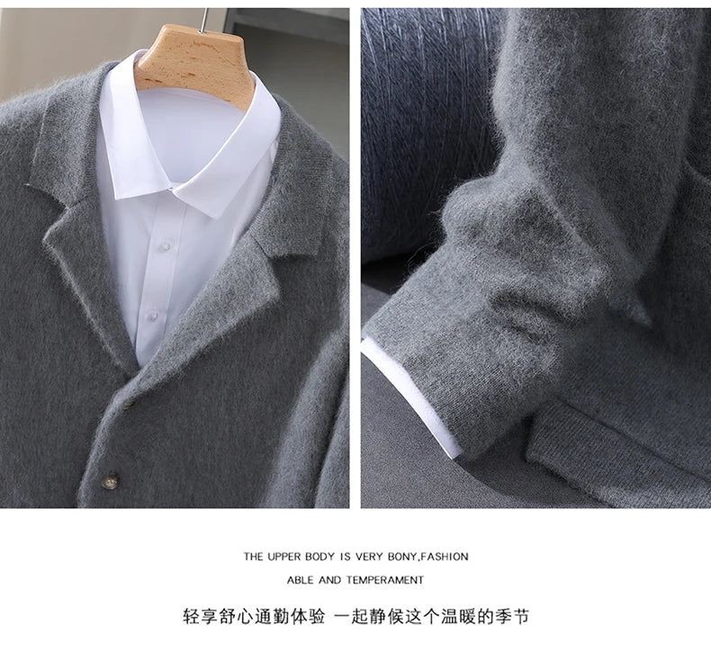 New Mink Wool Cardigan Men's Padded Sweater Coat Business Casual Knitted Cashmere Sweater Coat