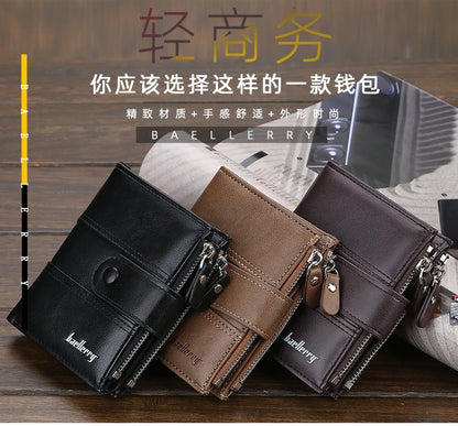 New  Men Wallets Fashion Short Desigh Zipper Card Holder Men Leather Purse Solid Coin Pocket High Quality Male Purse
