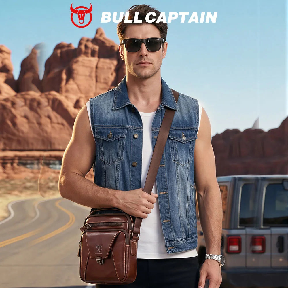 BULLCAPTAIN  Genuine Leather Men's Bag Single Crossbody Bag Shoulder Bag Men's Messenger Bag