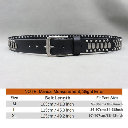 Designer Brand Belt Men Rivet Real Leather Pin Belt Male Black Rock Genuine Leather Cowhide Luxury Punk Belt Jeans