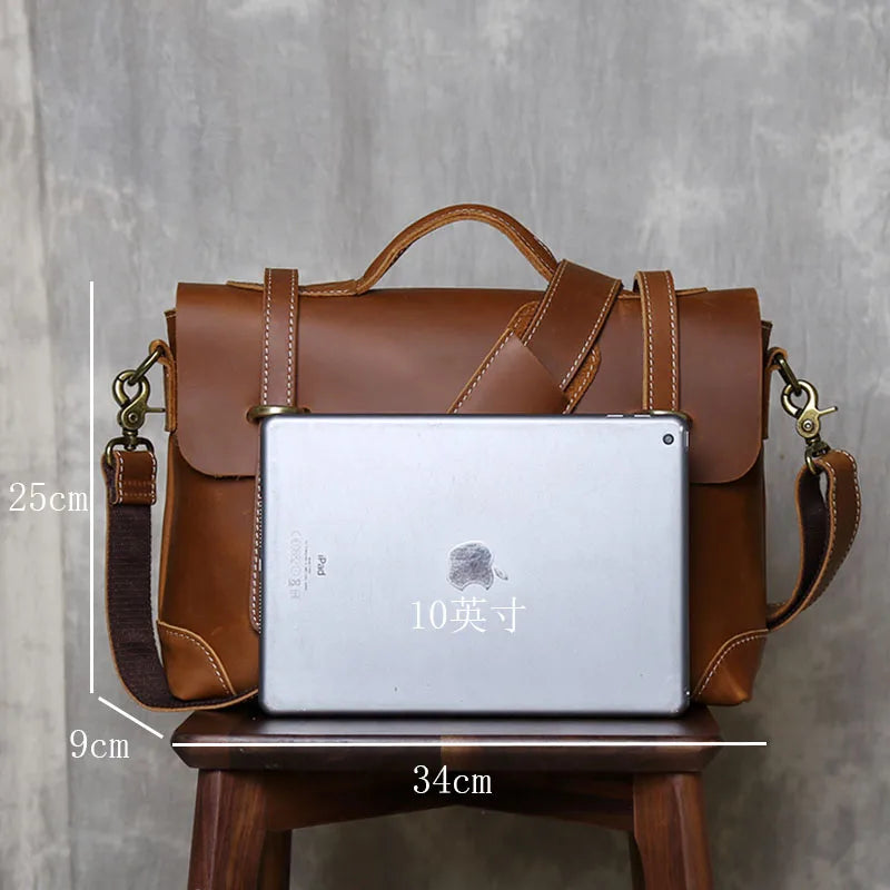 Retro Crazy Horse Leather Commuter Handbag Top Layer Cowhide Old Postman Bag British Style Leather Diagonal Shoulder Bag Male