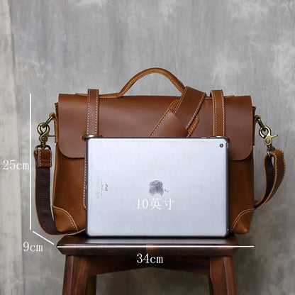 Retro Crazy Horse Leather Commuter Handbag Top Layer Cowhide Old Postman Bag British Style Leather Diagonal Shoulder Bag Male