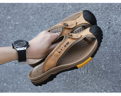 Genuine Cow Leather Shoes Men Sandals Flip Flops Men's Casual Shoes Classic Massage Men Beach Slippers Anti-slip Summer 2025 New
