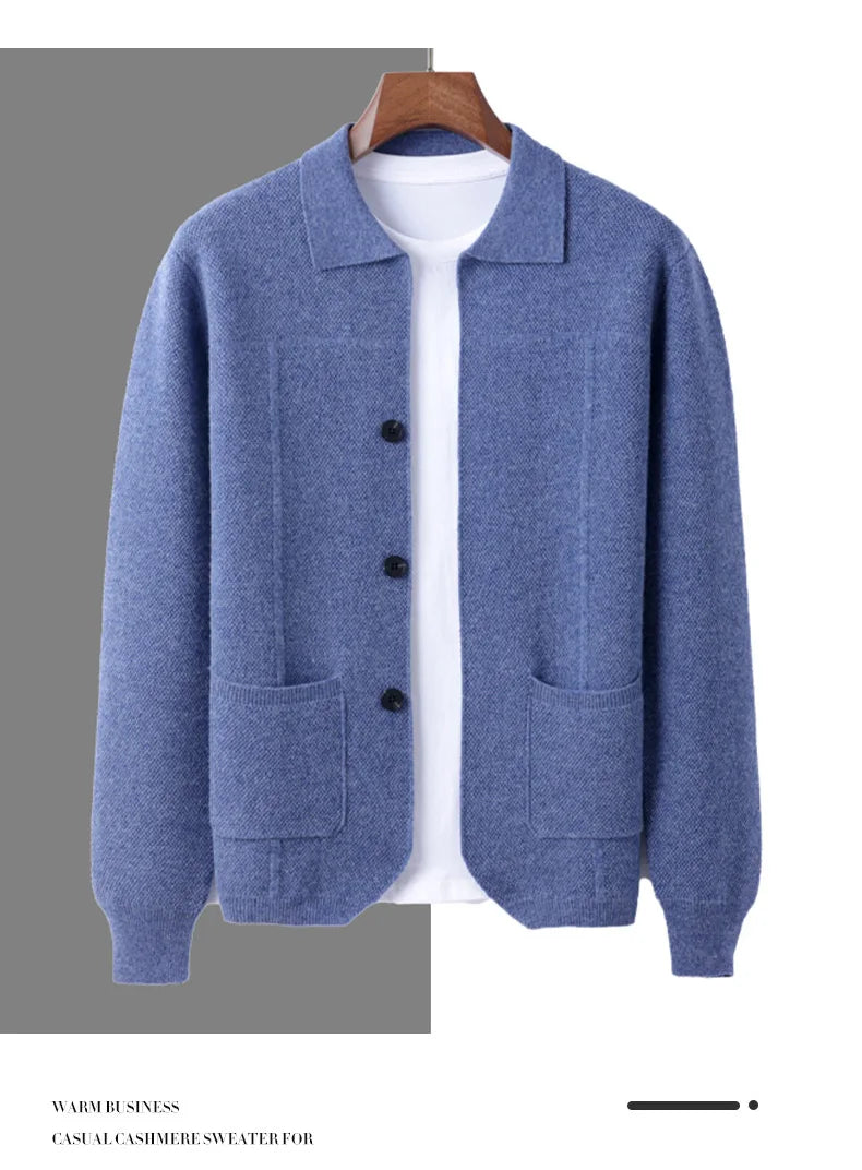 Autumn And Winter Pure Wool Cardigan Sweater Lapel Thick Knitted Coat Business Casual Coat