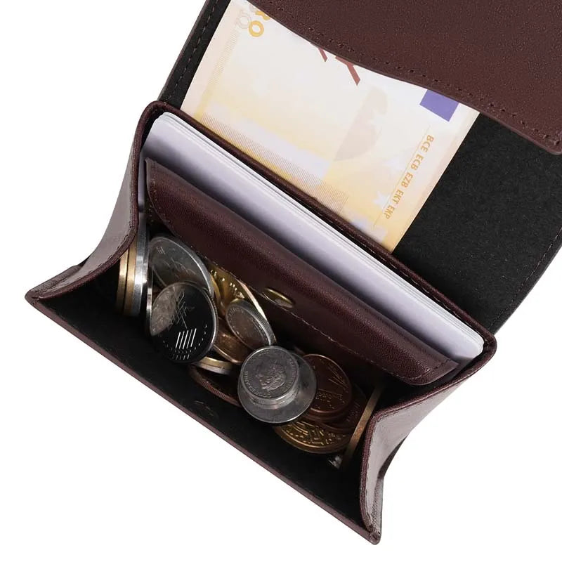 Pomelo Best Portable Men's Bifold Small Vintage Genuine Fine Grain Leather Wallet with Coin Compartment Press Stud Gift for Men